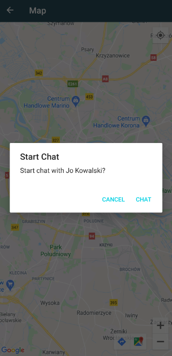 Start a chat with another engineer from the map view
