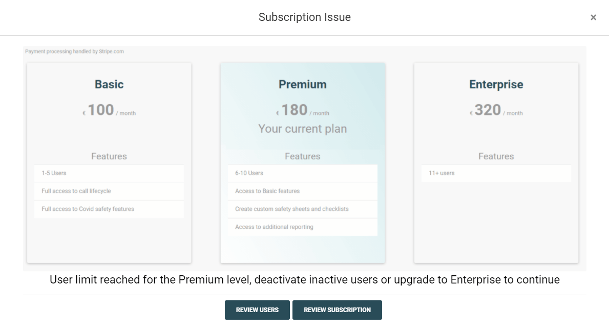 Notification about subscription issues